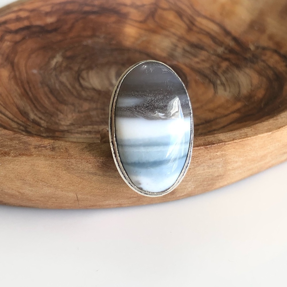 Owhyee Blue Opal Silver Plated Bohemian Ring